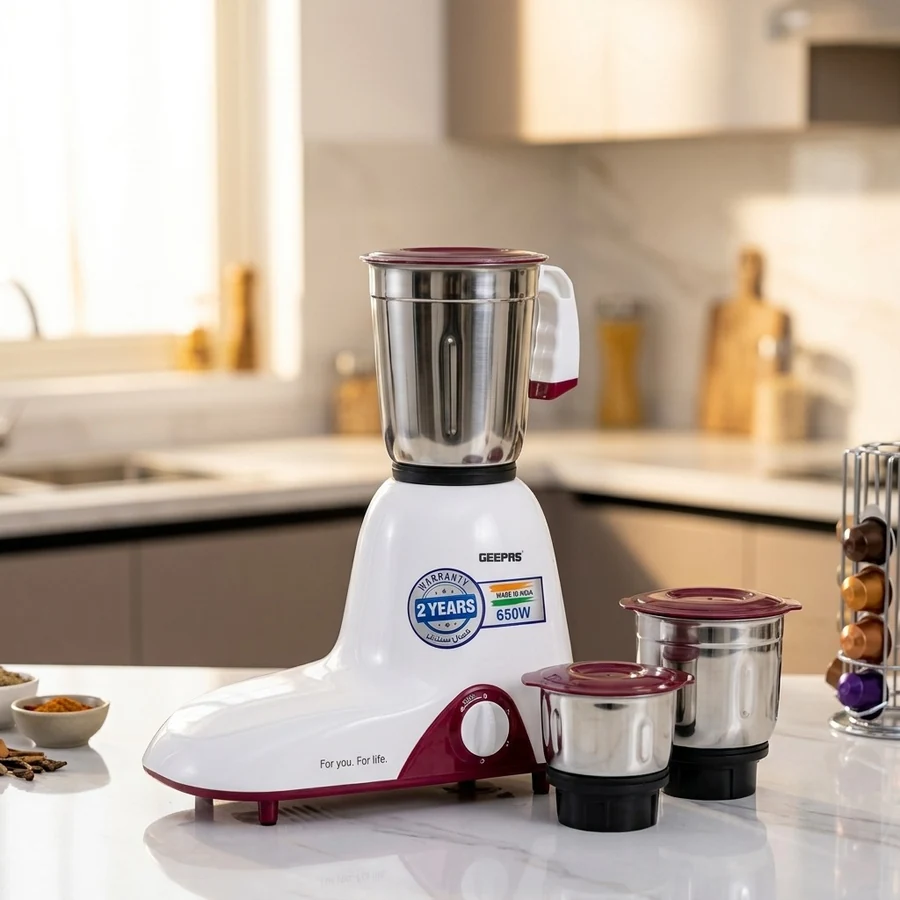 3-in-1 Heavy-Duty Mixer Grinder & Spice Blender (600W, 3 Stainless Steel Jars) — Geepas available in UAE on 9thCart