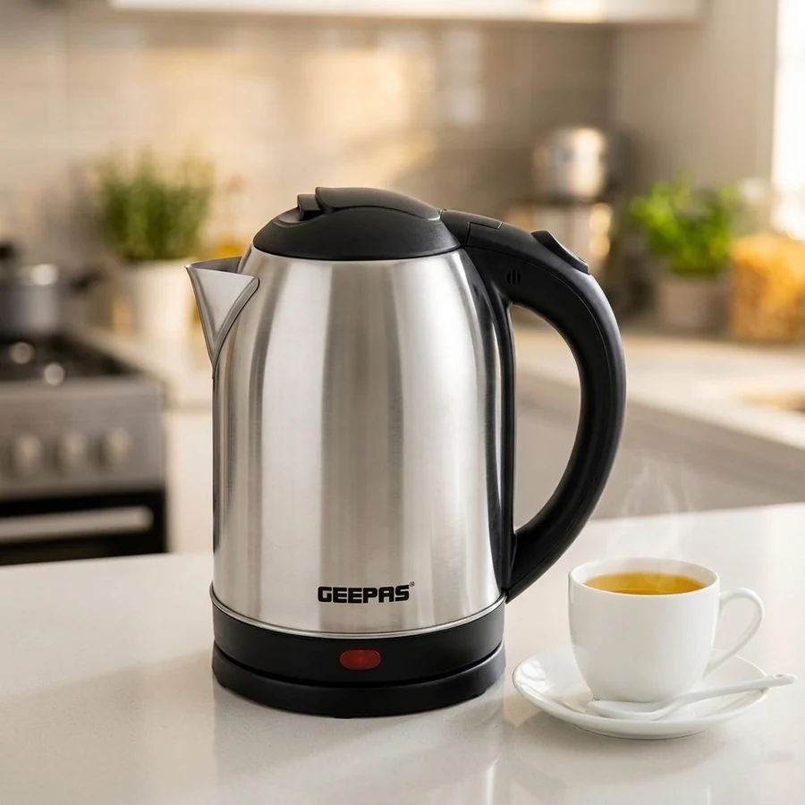 1.8L Stainless Steel Cordless Electric Kettle (1500W, Auto Shut-Off) — Geepas available in UAE on 9thCart