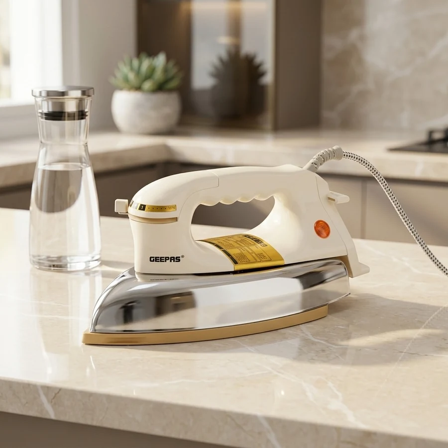 Heavy-Duty Non-Stick Dry & Steam Clothes Iron (1200W, Temperature Control) — Geepas available in UAE on 9thCart