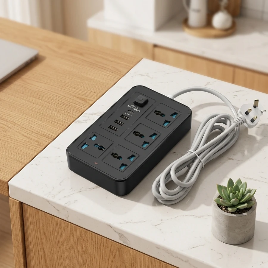 Universal Multi-Plug Power Extension Strip (4 AC Sockets + 3 USB + Type-C, 2M Cord) — LDNIO available in UAE on 9thCart